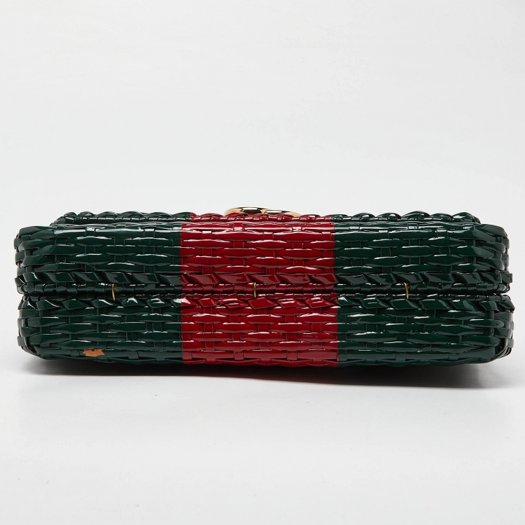 Pre Owned Gucci Green/Red Glazed Wicker Small Cestino Shoulder Bag