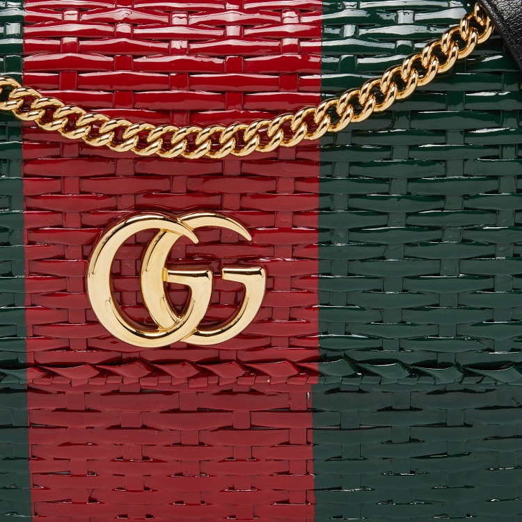 Pre Owned Gucci Green/Red Glazed Wicker Small Cestino Shoulder Bag