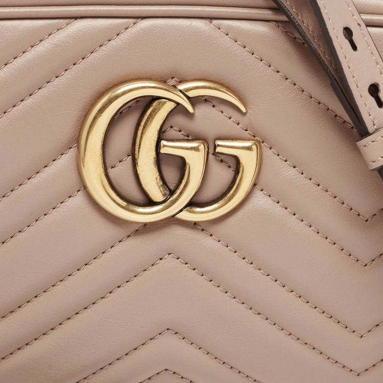 Pre Owned Gucci Old Rose Matelassé Leather Small GG Marmont Shoulder Bag