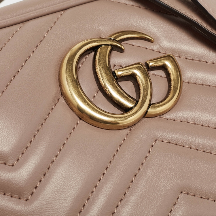 Pre Owned Gucci Old Rose Matelassé Leather Small GG Marmont Shoulder Bag
