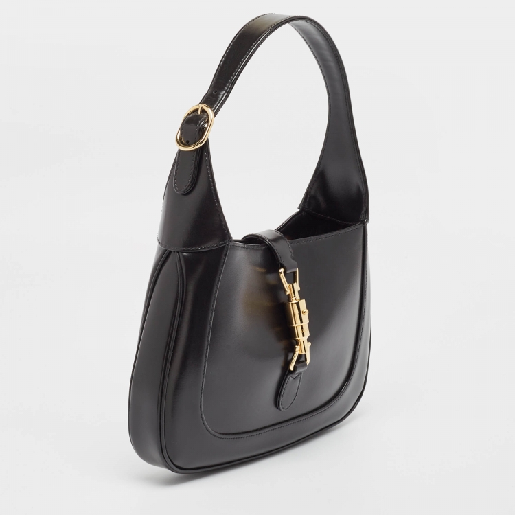 Pre Owned Gucci Black Glossy Leather Small Jackie 1961 Hobo