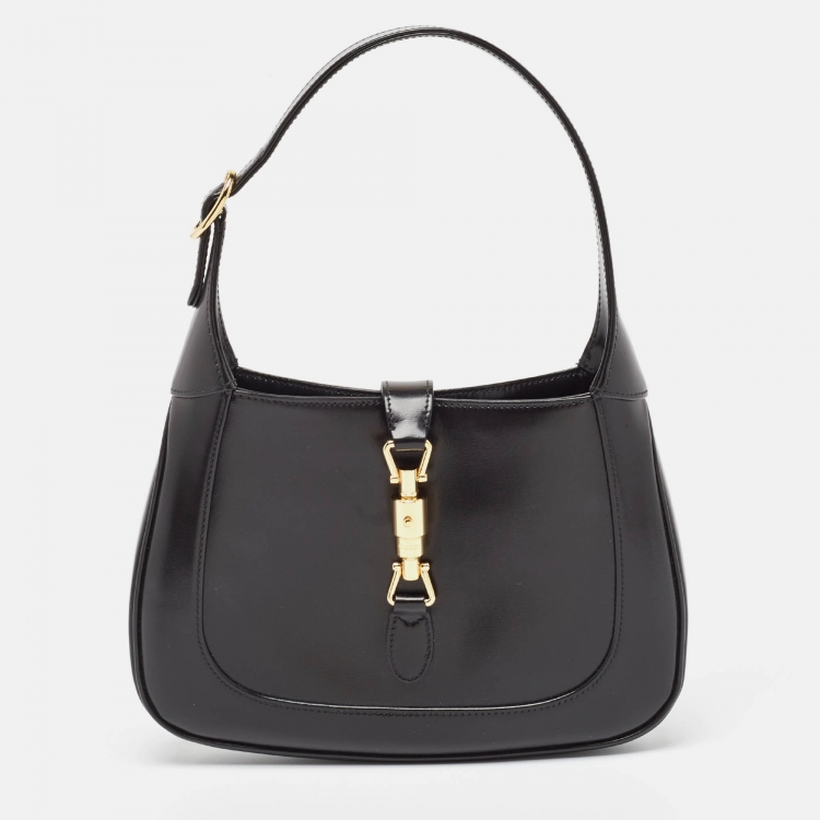Pre Owned Gucci Black Glossy Leather Small Jackie 1961 Hobo