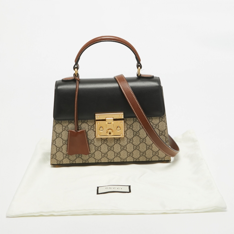 Pre Owned Gucci Tri Color GG Supreme Coated Canvas and Leather Padlock Top Handle Bag