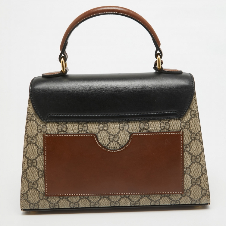 Pre Owned Gucci Tri Color GG Supreme Coated Canvas and Leather Padlock Top Handle Bag