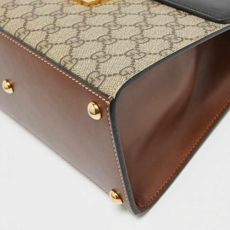 Pre Owned Gucci Tri Color GG Supreme Coated Canvas and Leather Padlock Top Handle Bag