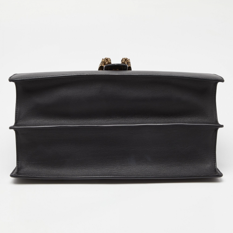 Pre Owned Gucci Black Leather Large Dionysus Bamboo Top Handle Bag