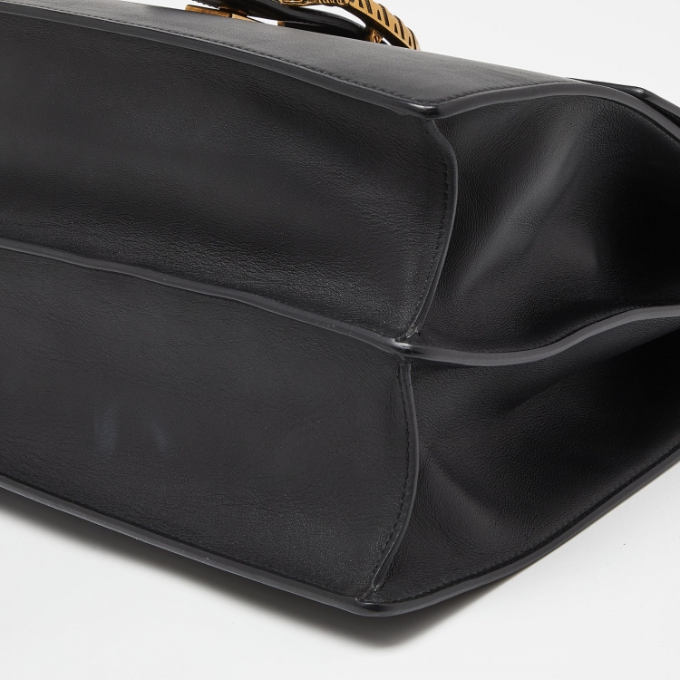 Pre Owned Gucci Black Leather Large Dionysus Bamboo Top Handle Bag