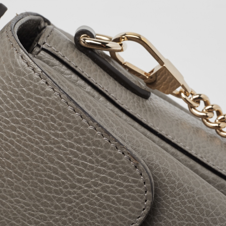 Pre Owned Gucci Grey Leather Dollar Interlocking G Top Handle Bag