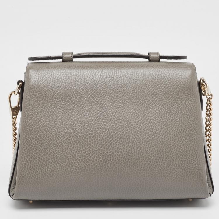 Pre Owned Gucci Grey Leather Dollar Interlocking G Top Handle Bag