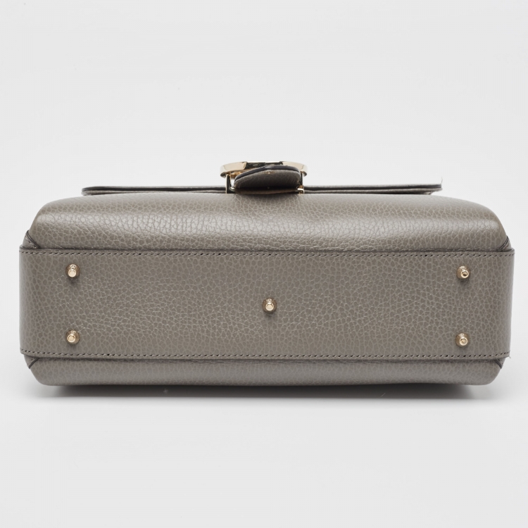 Pre Owned Gucci Grey Leather Dollar Interlocking G Top Handle Bag