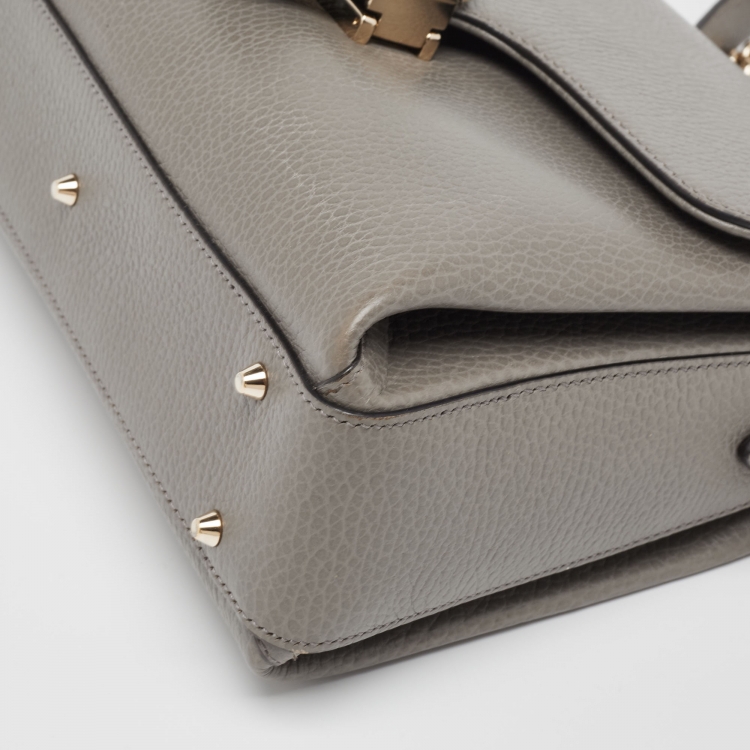 Pre Owned Gucci Grey Leather Dollar Interlocking G Top Handle Bag