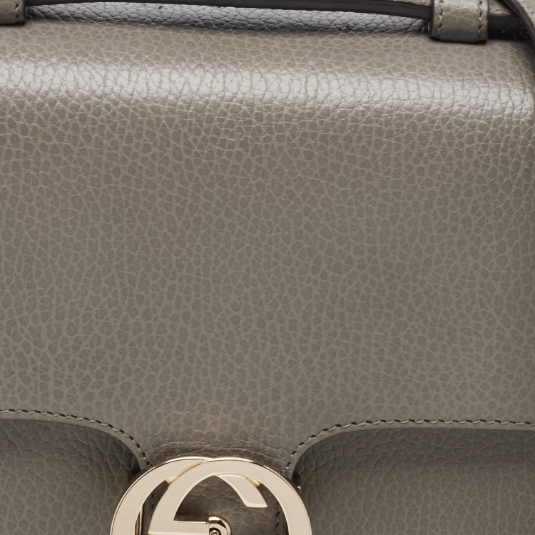 Pre Owned Gucci Grey Leather Dollar Interlocking G Top Handle Bag
