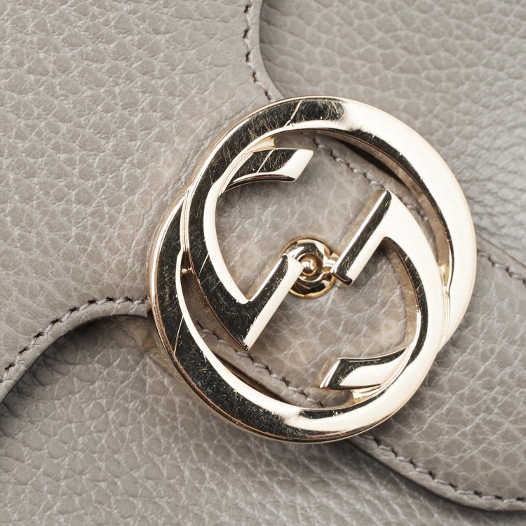 Pre Owned Gucci Grey Leather Dollar Interlocking G Top Handle Bag
