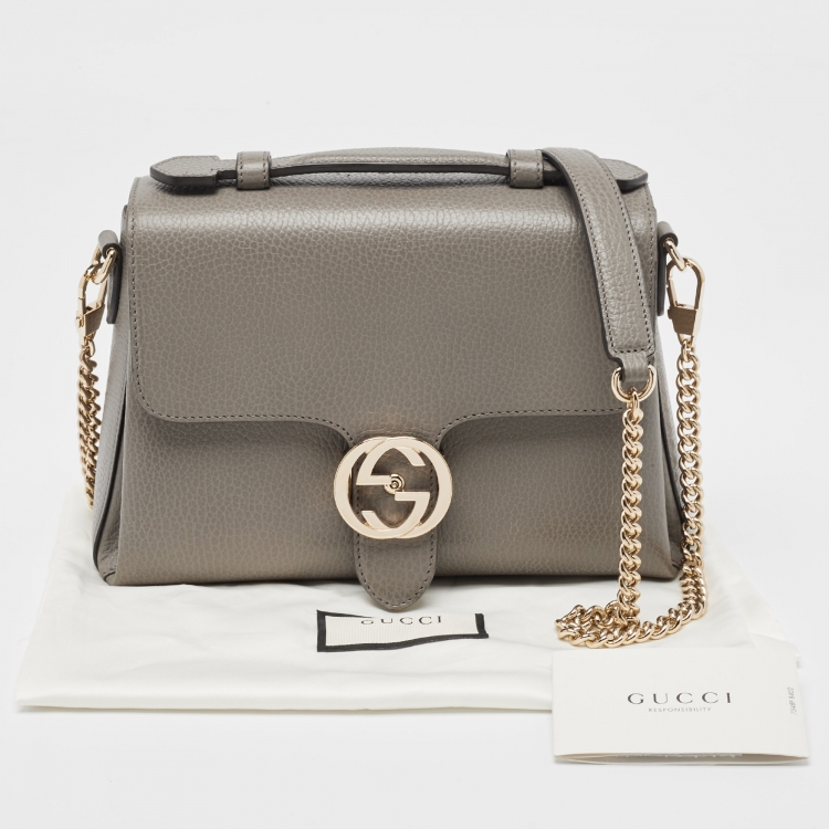 Pre Owned Gucci Grey Leather Dollar Interlocking G Top Handle Bag