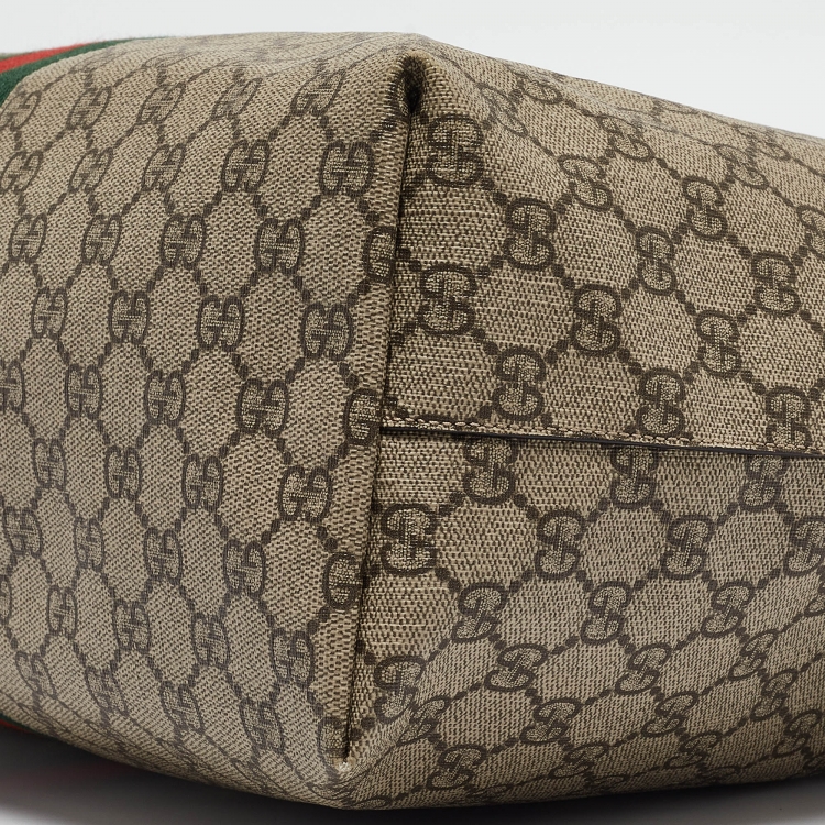 Pre Owned Gucci Brown/Beige GG Supreme Canvas and Leather Ophidia Tote