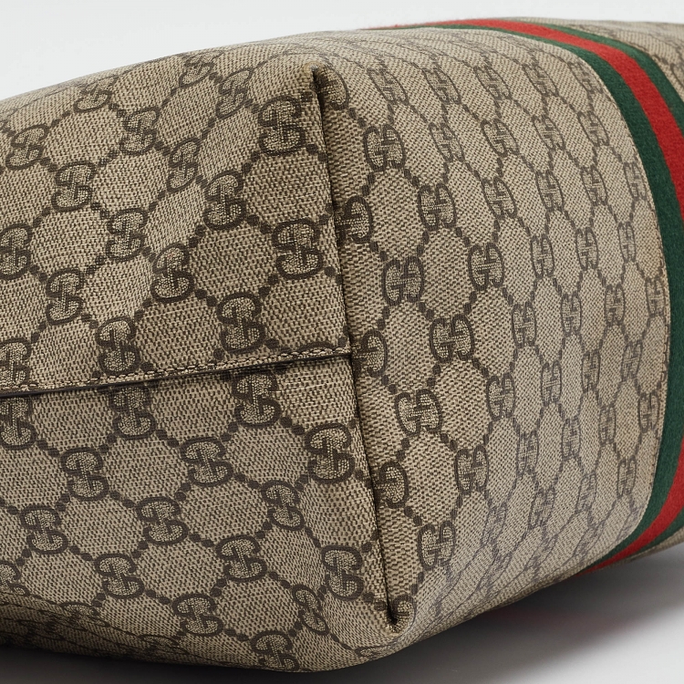 Pre Owned Gucci Brown/Beige GG Supreme Canvas and Leather Ophidia Tote
