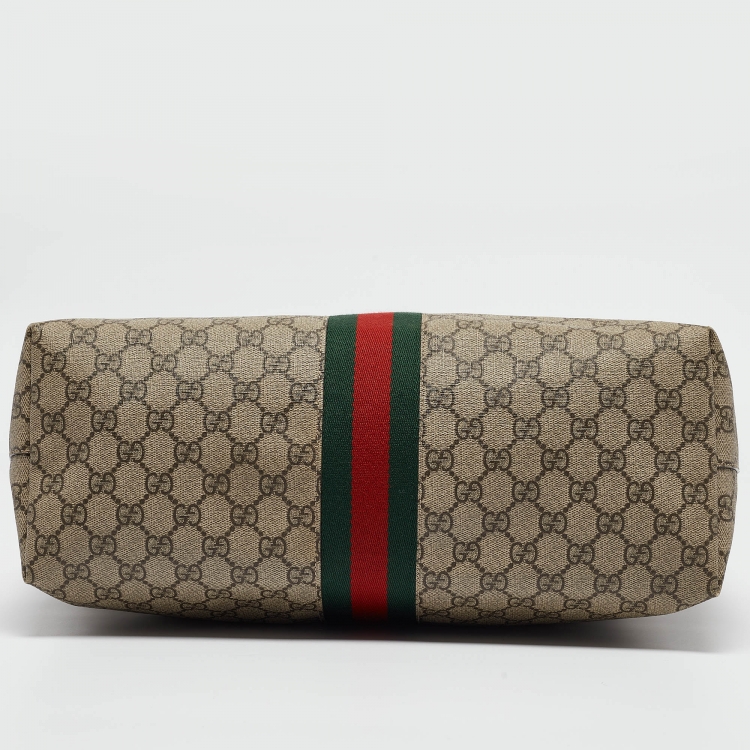 Pre Owned Gucci Brown/Beige GG Supreme Canvas and Leather Ophidia Tote