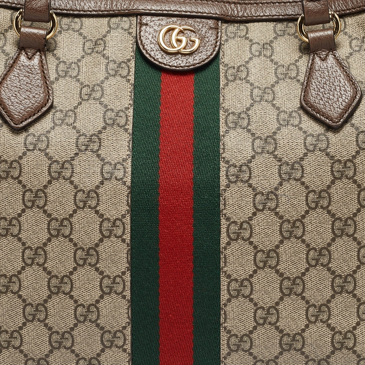Pre Owned Gucci Brown/Beige GG Supreme Canvas and Leather Ophidia Tote