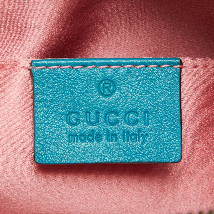 Pre Owned Gucci Teal Matelassé Velvet and Leather Mini GG Marmont Belt Bag