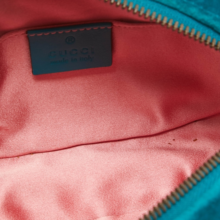 Pre Owned Gucci Teal Matelassé Velvet and Leather Mini GG Marmont Belt Bag