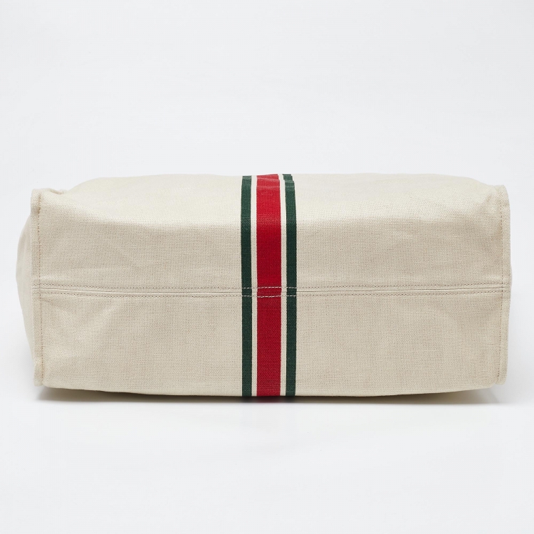 Pre Owned Gucci Beige/Brown Canvas and Leather Web Shopper Tote