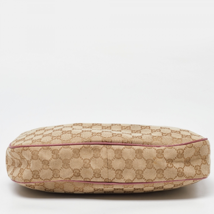 Pre Owned Gucci Beige/Pink GG Canvas and Leather Hobo