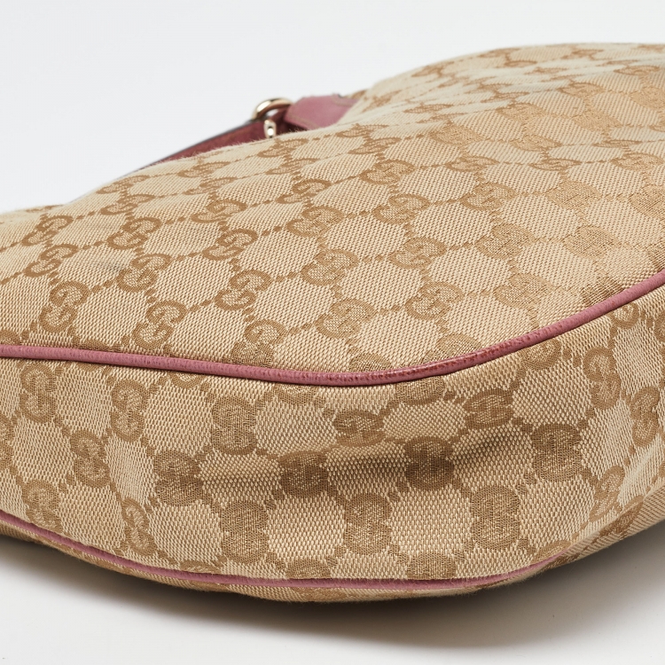Pre Owned Gucci Beige/Pink GG Canvas and Leather Hobo