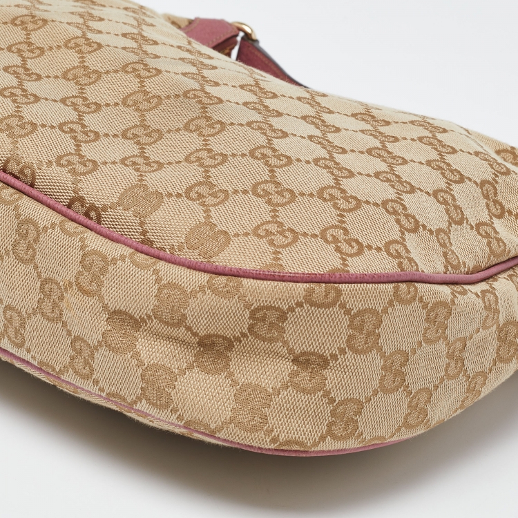 Pre Owned Gucci Beige/Pink GG Canvas and Leather Hobo
