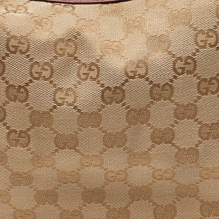 Pre Owned Gucci Beige/Pink GG Canvas and Leather Hobo