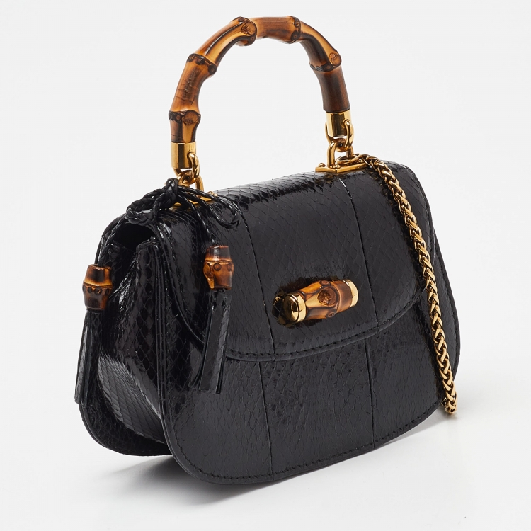 Pre Owned Gucci Black Snakeskin Mini Bamboo Night Evening Bag