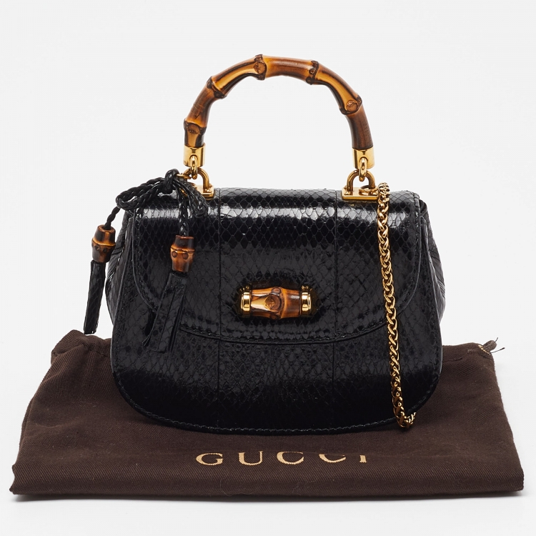 Pre Owned Gucci Black Snakeskin Mini Bamboo Night Evening Bag