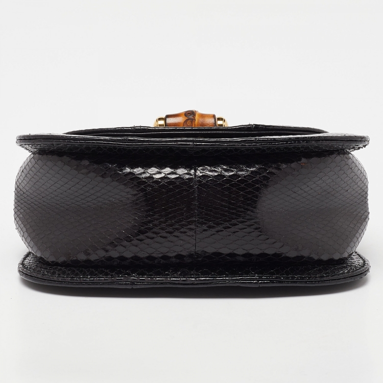 Pre Owned Gucci Black Snakeskin Mini Bamboo Night Evening Bag