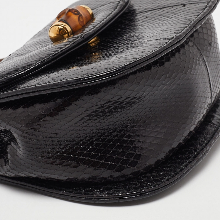 Pre Owned Gucci Black Snakeskin Mini Bamboo Night Evening Bag