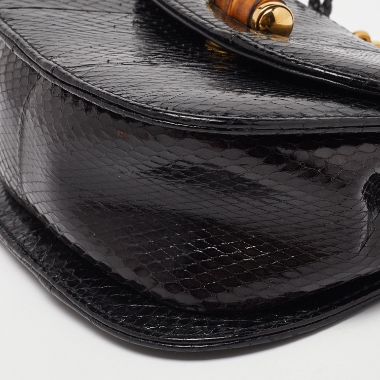 Pre Owned Gucci Black Snakeskin Mini Bamboo Night Evening Bag