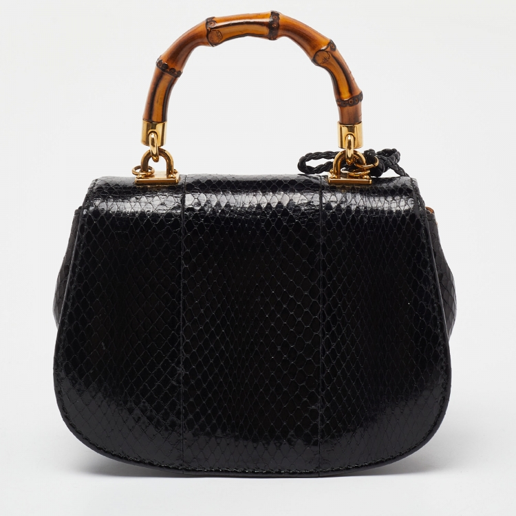 Pre Owned Gucci Black Snakeskin Mini Bamboo Night Evening Bag