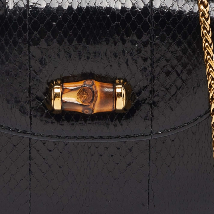 Pre Owned Gucci Black Snakeskin Mini Bamboo Night Evening Bag