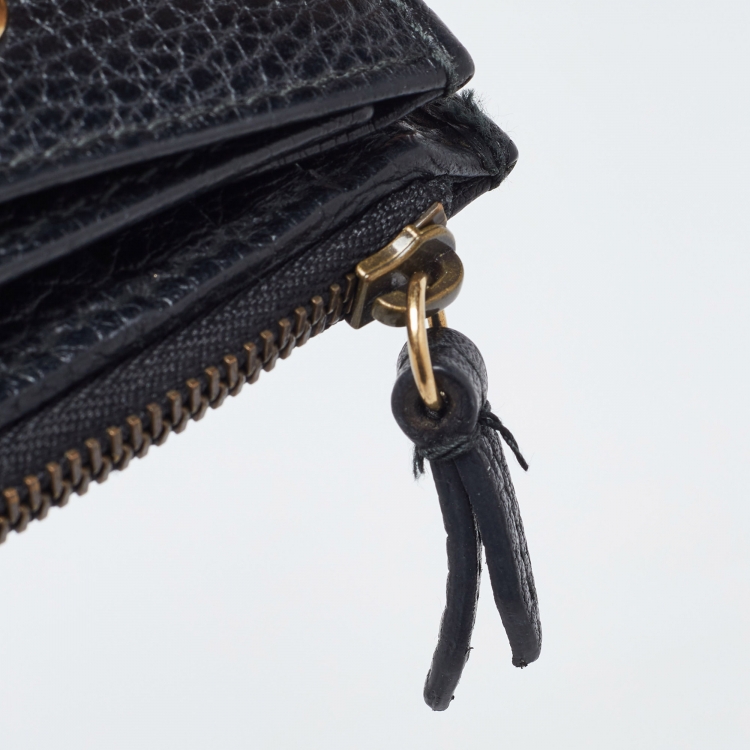 Pre Owned Gucci Black Leather GG Marmont Butterfly Bifold Zip Wallet