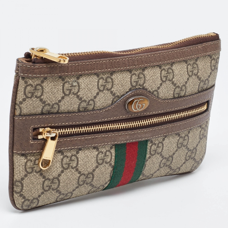Pre Owned Gucci Brown/Beige GG Supreme Canvas Ophidia Pouch