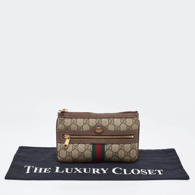 Pre Owned Gucci Brown/Beige GG Supreme Canvas Ophidia Pouch