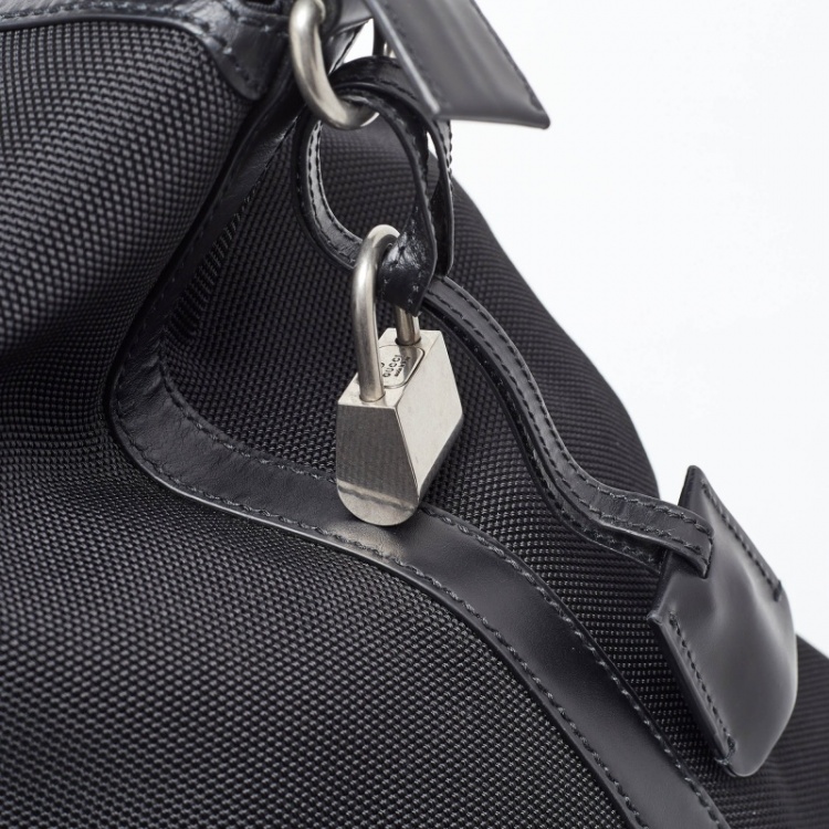 Pre Owned Gucci Black Canvas and Leather Web Duffel Bag