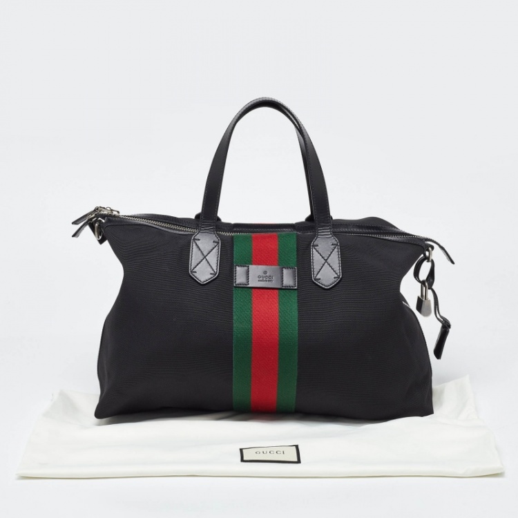 Pre Owned Gucci Black Canvas and Leather Web Duffel Bag