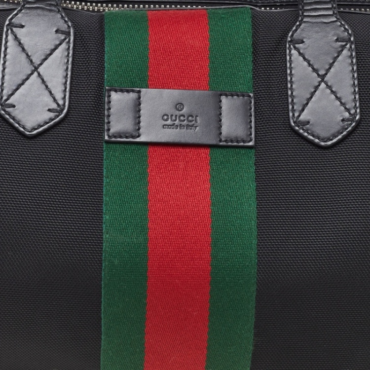Pre Owned Gucci Black Canvas and Leather Web Duffel Bag