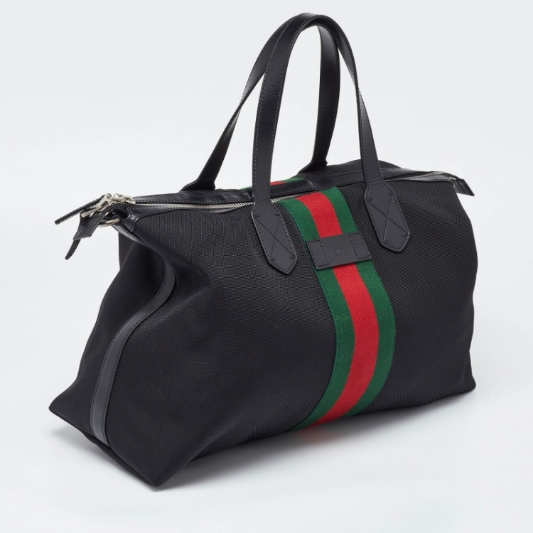Pre Owned Gucci Black Canvas and Leather Web Duffel Bag