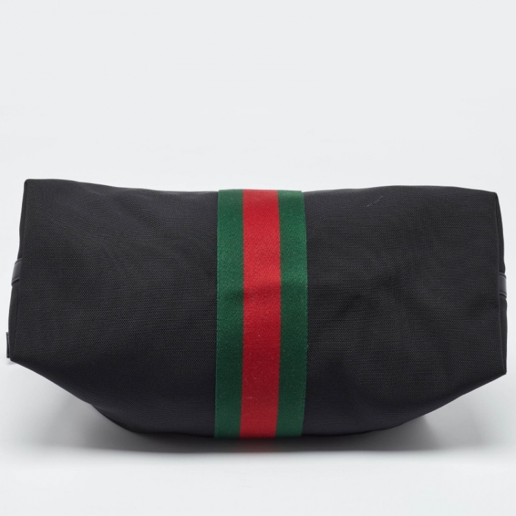 Pre Owned Gucci Black Canvas and Leather Web Duffel Bag