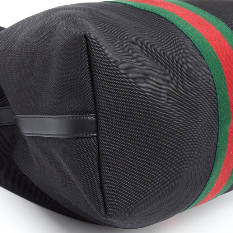 Pre Owned Gucci Black Canvas and Leather Web Duffel Bag