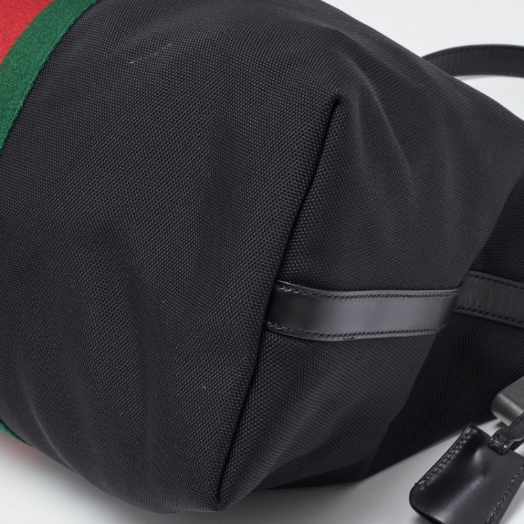 Pre Owned Gucci Black Canvas and Leather Web Duffel Bag