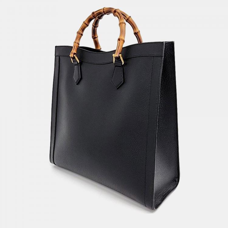 Pre Owned Gucci Black Leather Large Diana Tote Bag