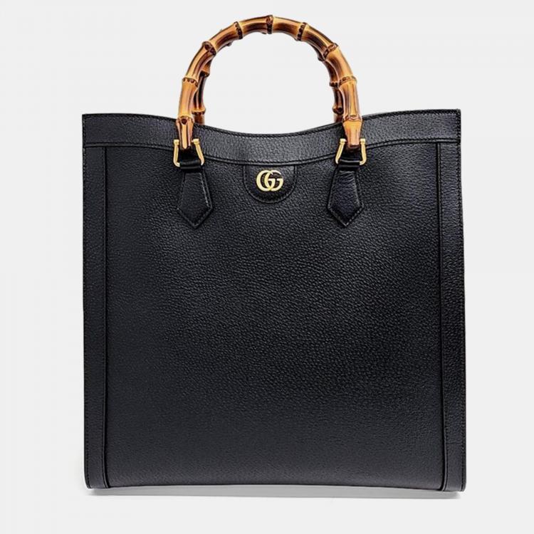 Pre Owned Gucci Black Leather Large Diana Tote Bag