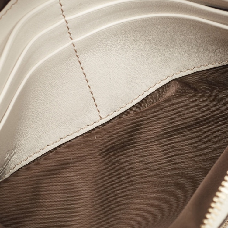 Pre Owned Gucci White/Beige GG Canvas and Leather Abbey D-Ring Wristlet Pouch