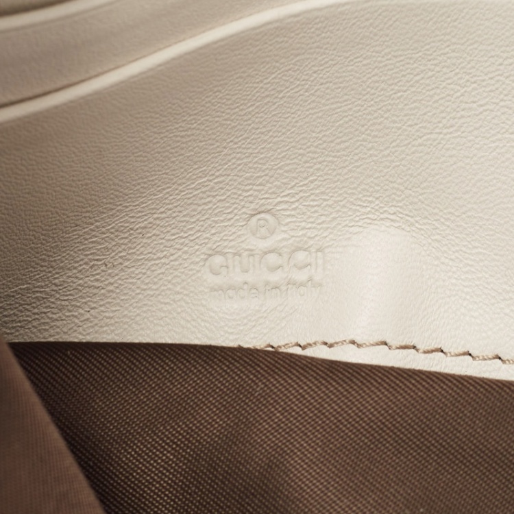 Pre Owned Gucci White/Beige GG Canvas and Leather Abbey D-Ring Wristlet Pouch